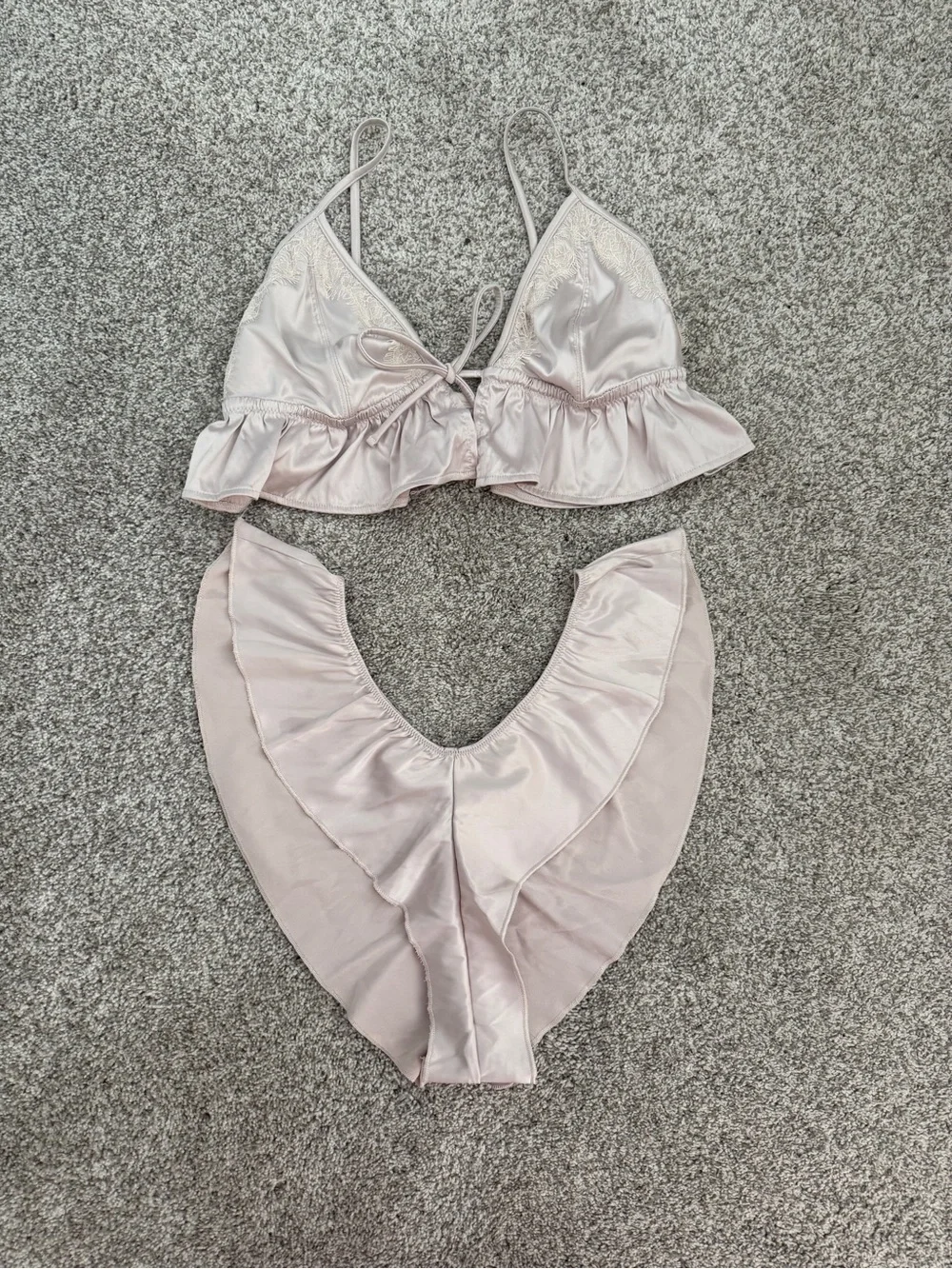 aerie Satin Ruffle Bralette & Bikini Set - Blush Pink